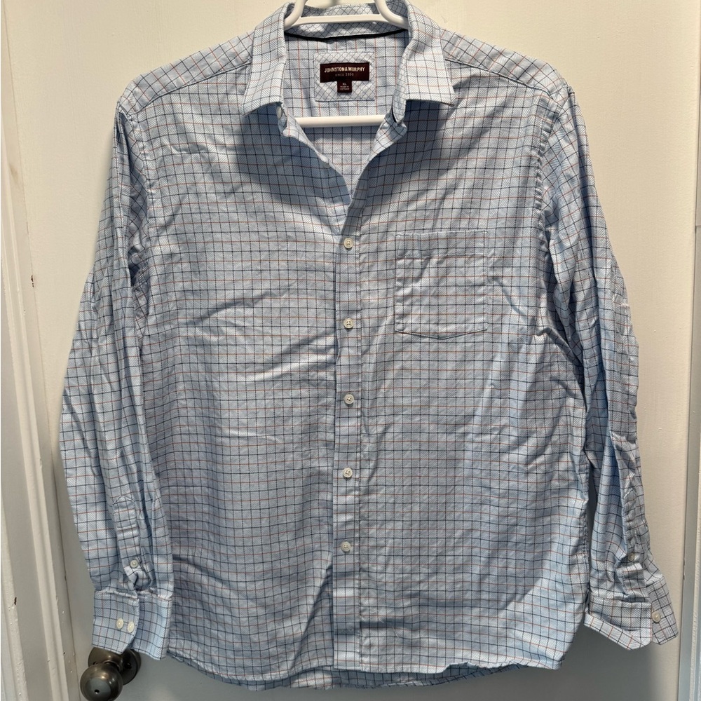 Gently Used Johnston & Murphy Blue Grid Long Sleeve Button Down Shirt Size XL